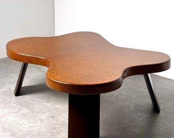 Paul Frankl Model 5005 Mahogany Cork Top Amoeba Coffee Table for Johnson Furniture 1950's