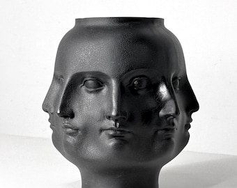 Black Ceramic Perpetual Face Vase in the Style of Piero Fornasetti by TMS 2005