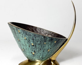 Vintage Mid Century Verdigris Brass Catchall Dish Dayagi Isreal 1960's