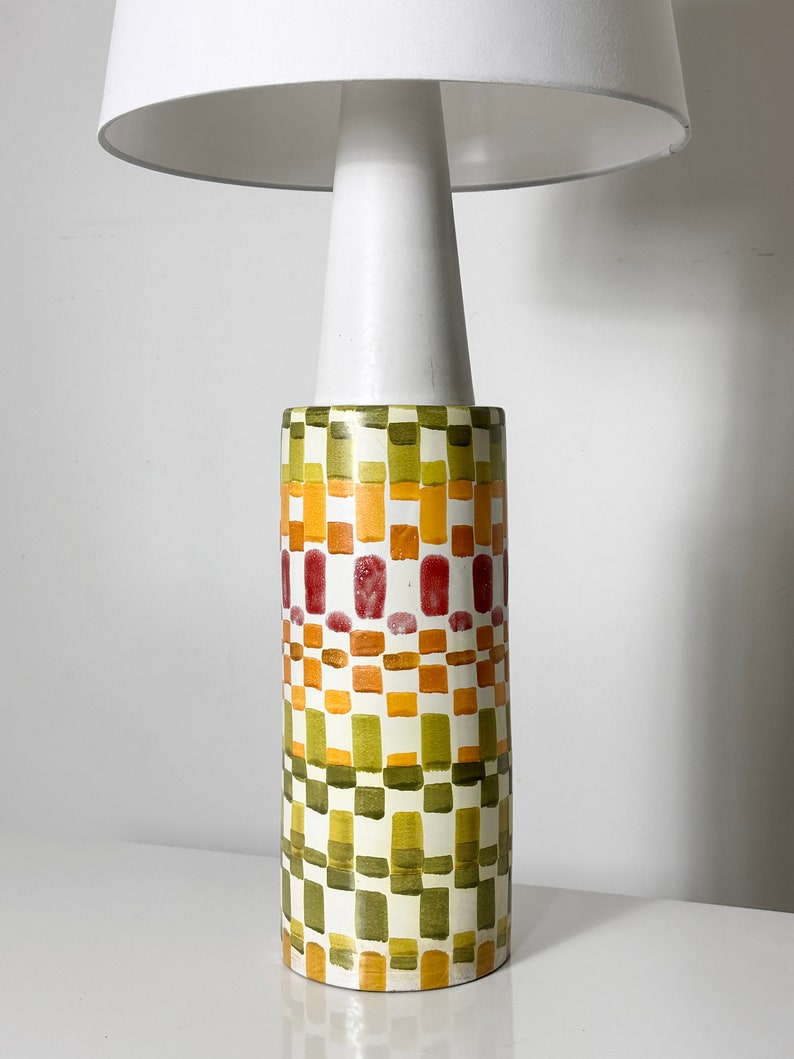 Large Vintage Aldo Londi for Bitossi Rare Hand Painted Colorful Mosaic Lamp 1960s Mid Century Modern Italian image 4