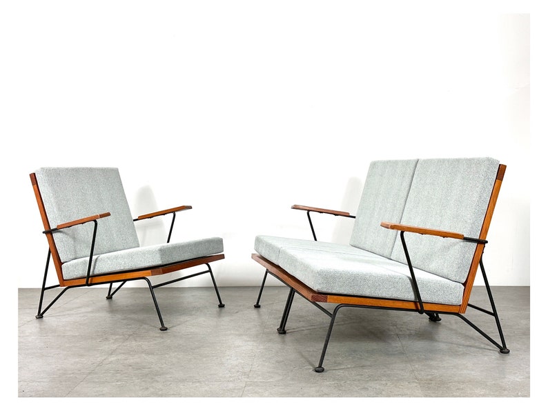 Vintage Pipsan Saarinen Swanson 3 Piece Modular Iron Lounge Settee Sofa Armchair Ficks Reed Sol Air 1950s Mid Century Modern image 2