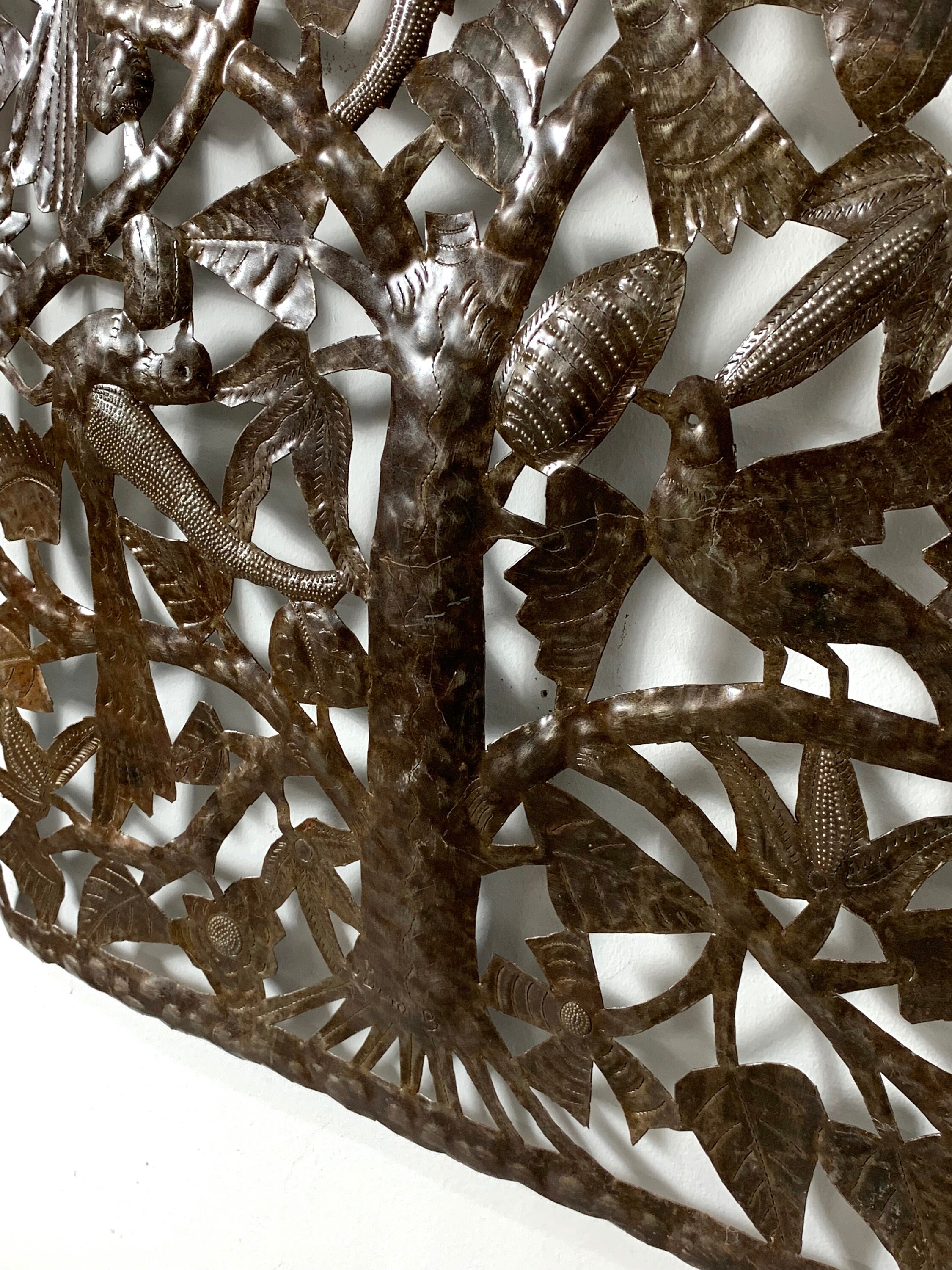 46 Large Signed Tree of Life Metal Wall Sculpture 1970's