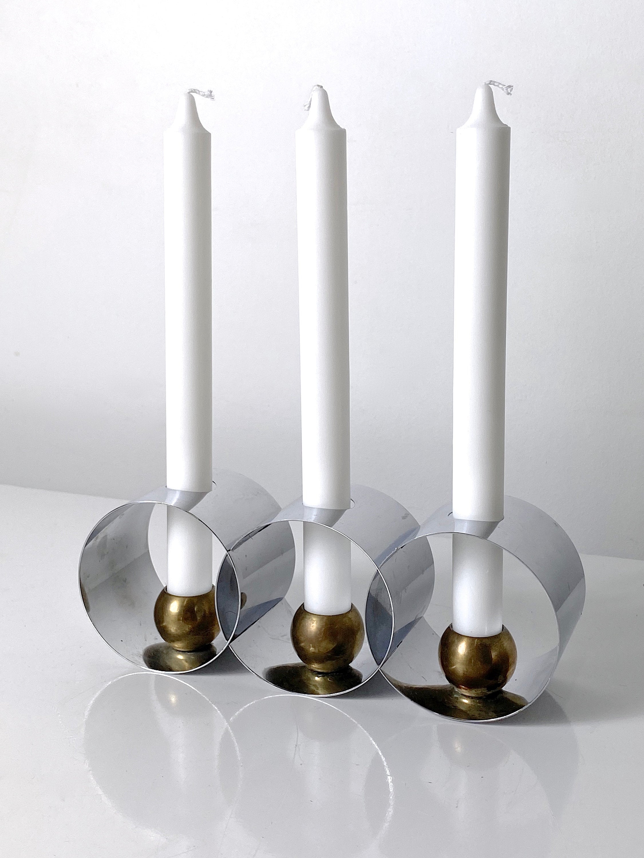 Helen Dryden Chrome Brass Three Ring Candle Holder 1930s