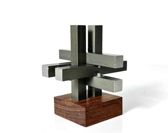 Vintage Rosewood Aluminum Puzzle Sculpture 1960s Mid Century Modern