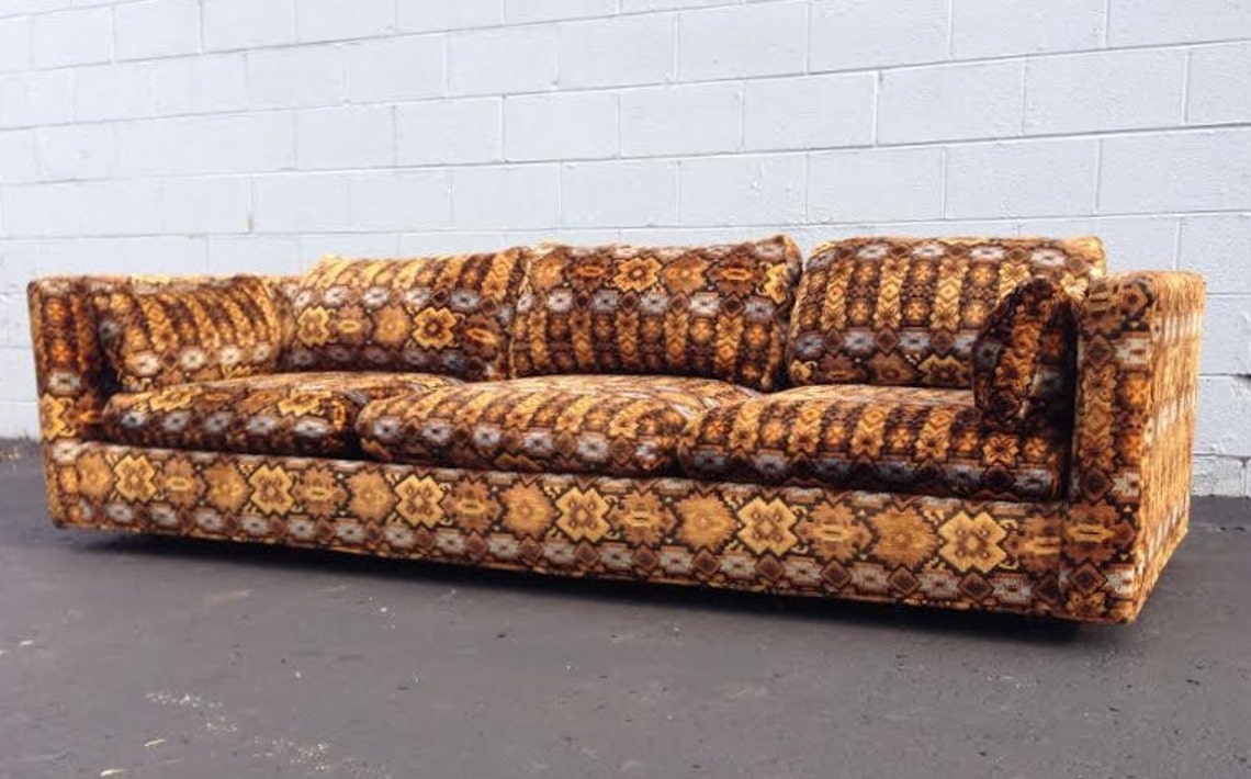 Vintage 70's Velvet Patterened Sofa Tuxedo Style Sofa Etsy