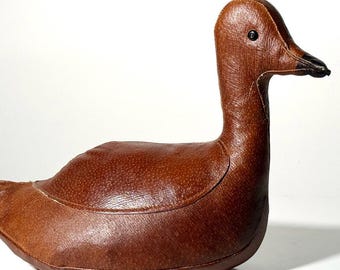 Vintage Dimitri Omersa Leather Duck Doorstop by Abercrombie and Fitch, 1950s