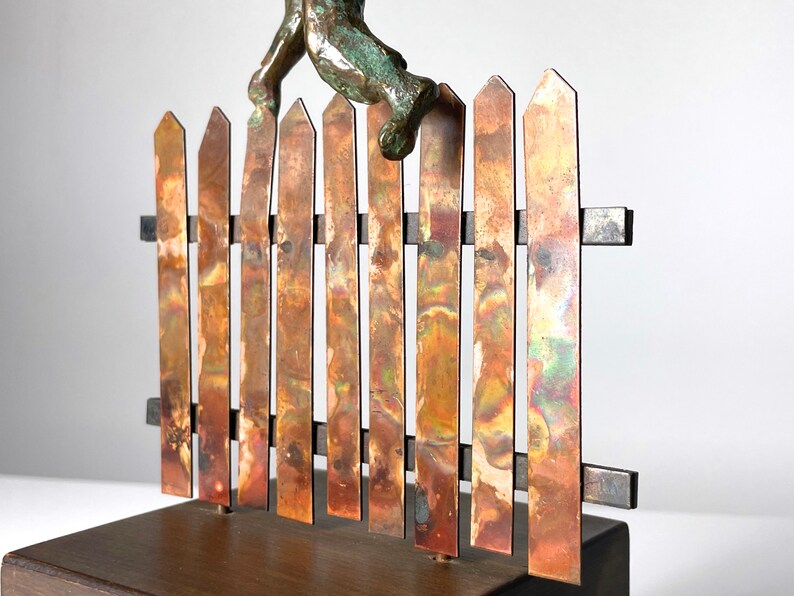 Vintage Curtis Jere Sculpture Bronze Boy Copper Fence 1972 image 7