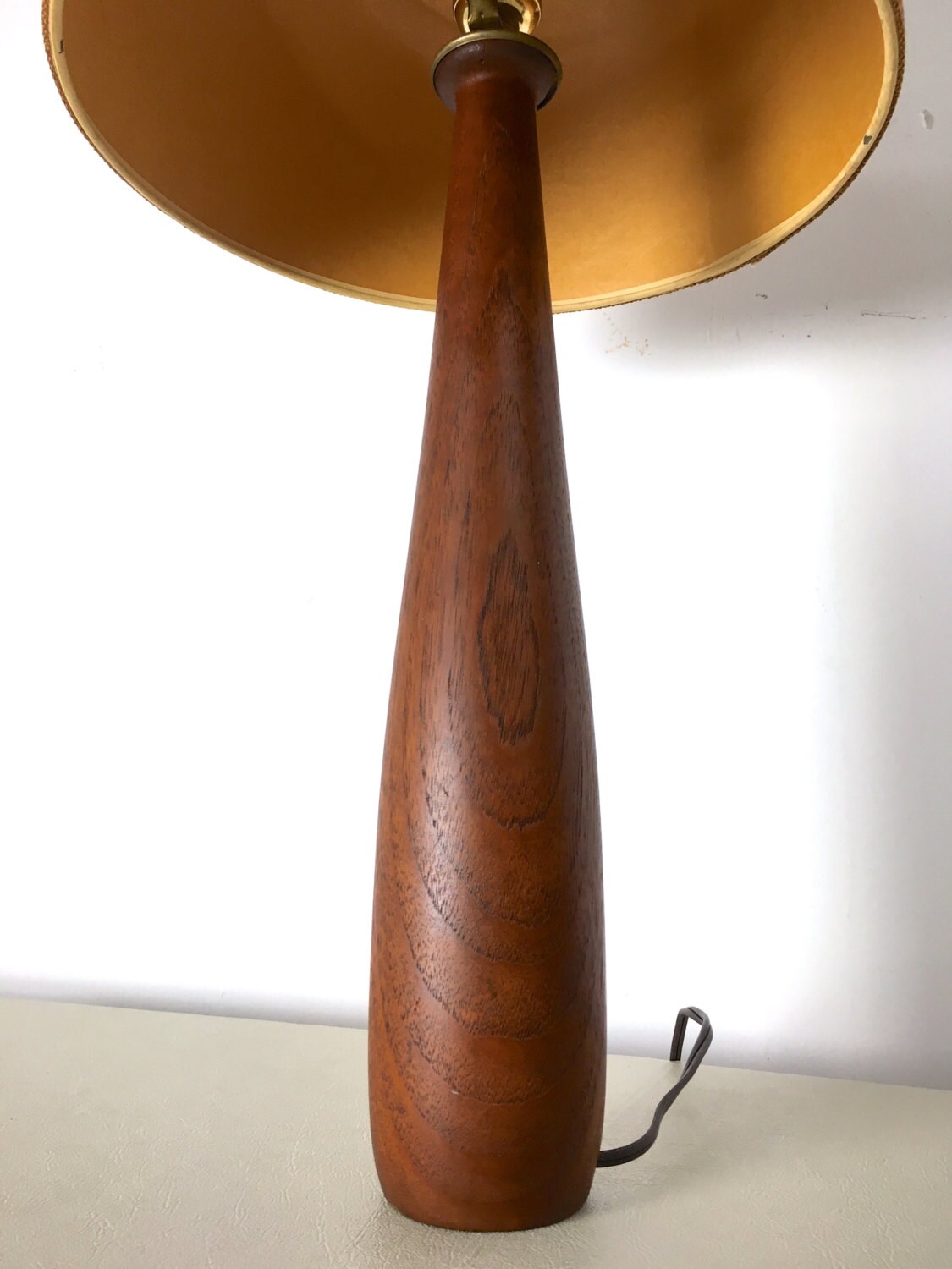 Vintage Mid Century Danish Modern Single Solid Turned Teak Table Lamp Powell Era