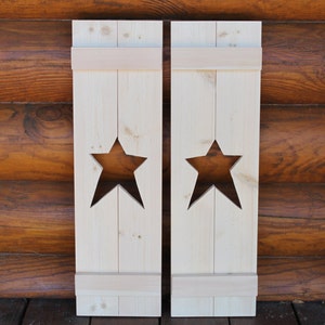 Primitive shutter with a star cutout. Unfinshed. Set of 2. 7"x21"