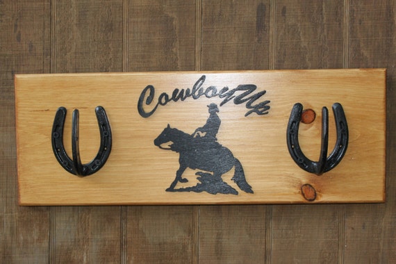 Small Horseshoe Coat Rack With cowboy Up - Etsy