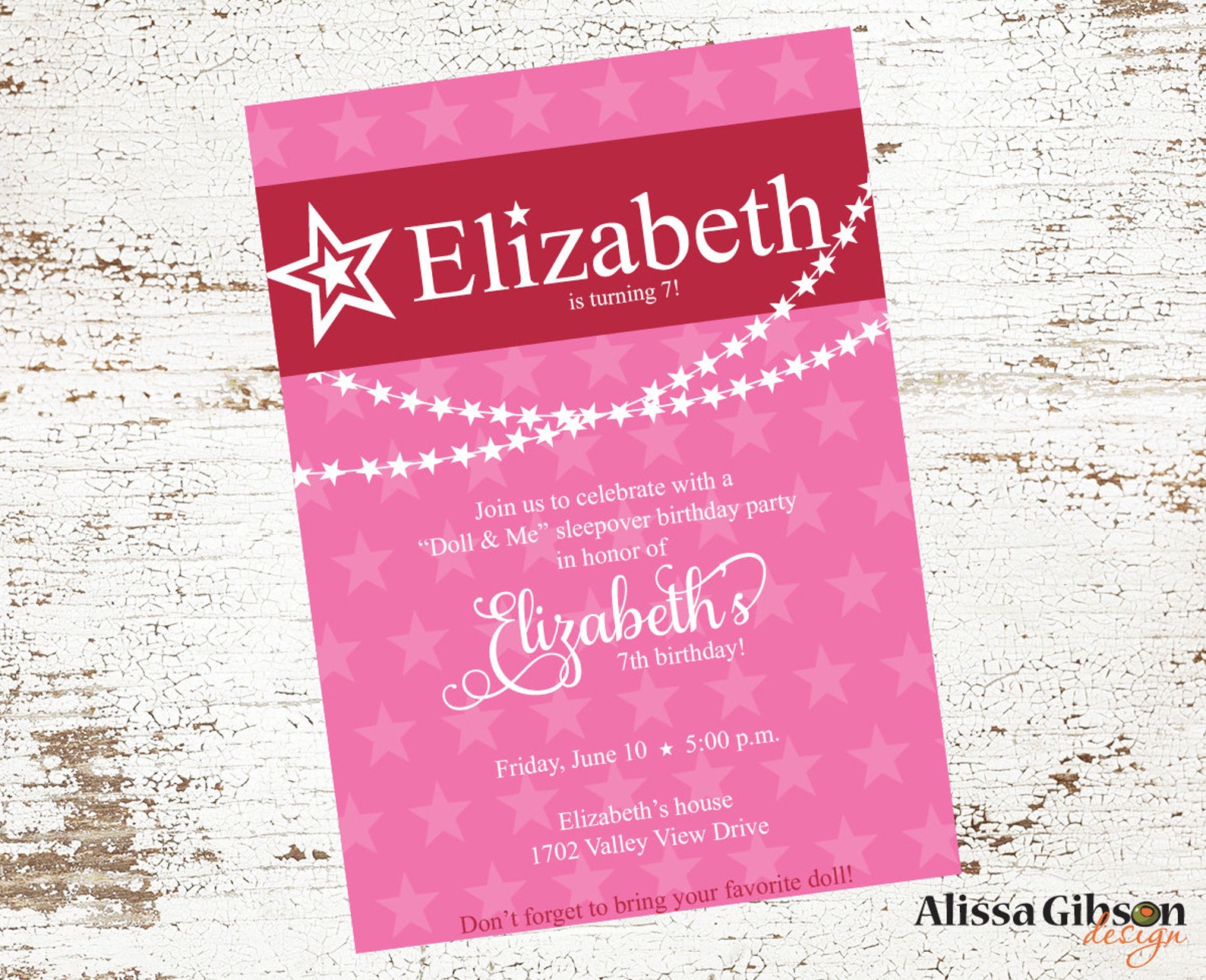 Doll &amp; Me Birthday Party Invitation Printable 5x7 - Etsy