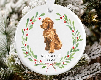 Light Apricot Doodle Christmas Wreath Ornament, Light Apricot Doodle, Light Red Doodle, Labradoodle, Dog Ornament, Personalized Ornament