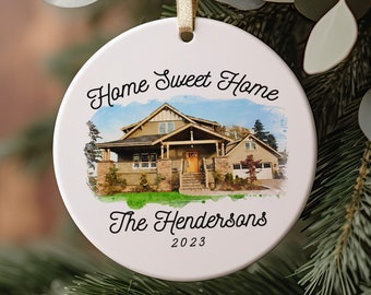 Home Sweet Home Watercolor Ornament, Custom New Home Ornament, Custom Watercolor House Christmas,Personalized Ornament Gift, Housewarming