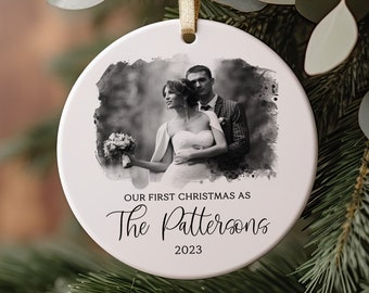 Wedding Photo Ornament, Our First Christmas Married Christmas Ornament, Gift for Classic Couple, Couples Ornament, Gift for Husband, Wife