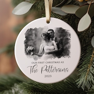 Custom Wedding Photo Ornament, Engagement or Married Ornament, Personalized Couple Christmas Ornament, Custom Christmas Ornament