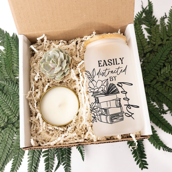 Easily Distracted by Books Tumbler Gift Box, Book Lover Candle Gift Set, Best Friend Gift Box, Thinking of You Care Package, Birthday Box