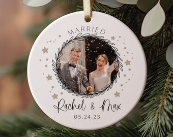 Custom Newlywed Ornament with Names and Wedding Date, Keepsake Christmas Ornament, Gift for Couple