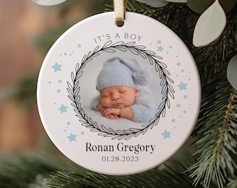 Personalized Christmas Ornament for Baby Boy with Name and Birth Date, Gift for New Parents, Keepsake