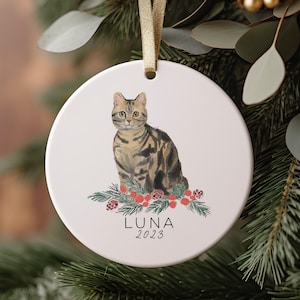 Tabby Cat Christmas Ornament, Tiger Cat, Black and Brown Cat, Personalized Ornament for Pet, Holiday, Christmas, Keepsake, Memorial