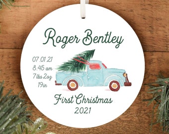 Baby Boy Birth Announcement Ornament, Custom Christmas, Personalized Ornament, Newborn Christmas Ornament, Gift for Parents, Grandparents