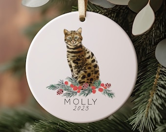 Bengal Cat Christmas Ornament, Short Hair Cat, Personalized Ornament for Pet, Holiday, Keepsake, Memorial
