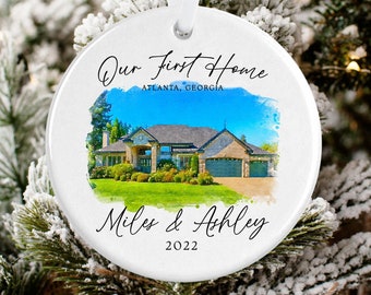 Custom Our First Home Ornament, Custom Watercolor House Christmas Ornament,Personalized Christmas Ornament Gift, Housewarming