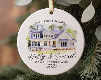 Our First Home Ornament, Custom Watercolor House Christmas Ornament,Personalized Christmas Ornament Gift, Housewarming, New Home