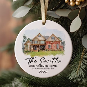 Custom Watercolor House Ornament, Personalized Home Christmas Ornament, Personalized Christmas Ornament Gift, Housewarming