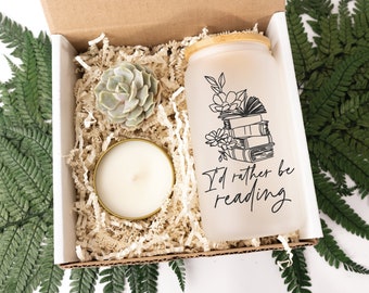 I'd Rather Be Reading Succulent Gift Box, Book Lover Candle Gift Set, Best Friend Gift Box, Thinking of You Care Package, Birthday