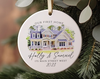 New or First Home Ornament, Custom Watercolor House Christmas Ornament,Personalized Christmas Ornament Gift, Housewarming