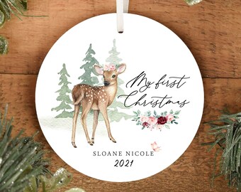 Baby Deer First Christmas Ornament, My first Christmas, Gift for New Baby, Daughter, Newborn, My 1st Christmas Ornament, 2021, Personalized