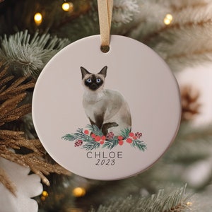 Siamese Cat Christmas Ornament, Short Hair Cat, Personalized Ornament for Pet, Holiday, Keepsake, Memorial