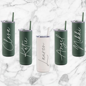 Camp Bachelorette Tumbler with Engraved Name, Matching Bridal Party Cups, Girls Trip Drinking Cups, Woodsy Bachelorette image 1