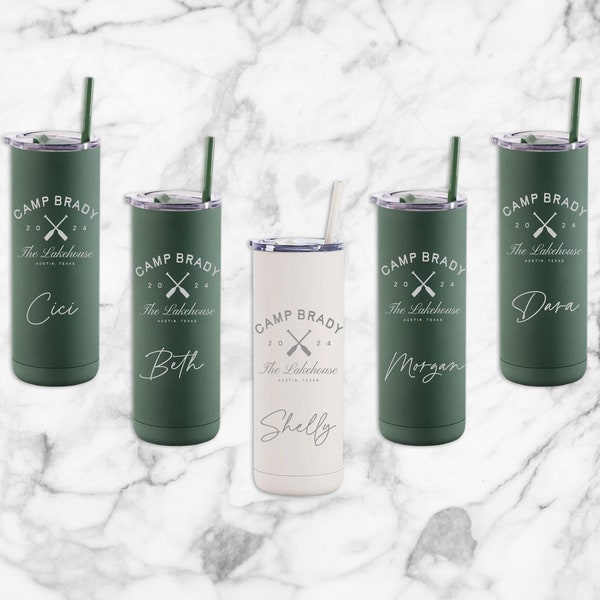 Camp Bachelorette Tumbler with Engraved Personalization, Matching Bridal Party Cups, Girls Trip Drinking Cups, Bach Bash Stainless Steel Mug