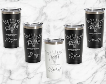 Engraved Rodeo Bachelorette Cups, Personalized Nashville Bachelorette Bash Skinny Tumblers, Engraved Cups for Bridal Party, Gettin Hitched