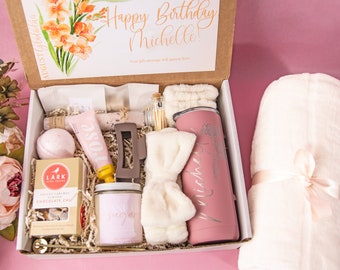 Cozy Gift Box with Blanket, Birth Flower Engraved Tumbler, Spa Gift Set, Birthday Gift Set, Cozy Vibes Basket,Friend,Mama,Mom,Sister