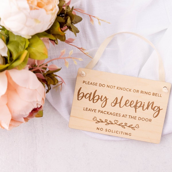 Baby Sleeping Sign, No Soliciting, Please Do Not Knock or Ring Doorbell Wood Sign, Do Not Disturb, Baby Shower Gift, New Parents Gift