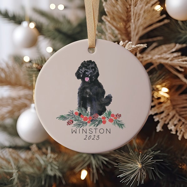 Doodle Christmas Ornament, Black Doodle, Black Golden Doodle, Labradoodle, Dog Ornament, Gift for Golden Doodle Owner, Personalized Ornament