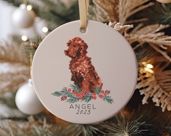 Doodle Christmas Ornament, Bright Red Doodle, Red Golden Doodle, Labradoodle, Dog Ornament, Golden Doodle Owner,Personalized Ornament