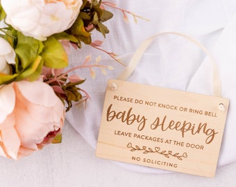 Baby Sleeping Sign, No Soliciting, Please Do Not Knock or Ring Doorbell Wood Sign, Do Not Disturb, Baby Shower Gift, New Parents Gift