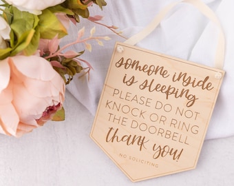 Someone Inside is Sleeping Door Sign, Shift Worker Sign, Doctor, Nurse, First Responder, Do Not Disturb Sleeping Sign, Do Not Knock or Ring