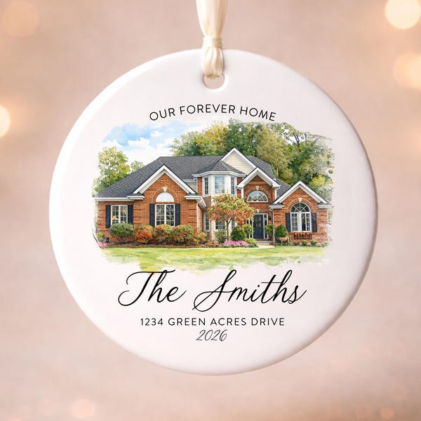 Custom Watercolor House Ornament, Personalized Home Christmas Ornament, Personalized Christmas Ornament Gift, Housewarming