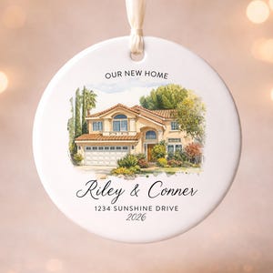 Our First Home Ornament, Custom Watercolor House Christmas Ornament,Personalized Christmas Ornament Gift, Housewarming, New Home