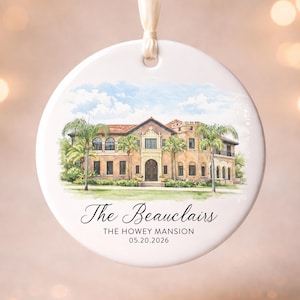 Watercolor Wedding Venue Ornament, Custom Watercolor Wedding Location Ornament, Bride Keepsake, Gift for Newlyweds, Personalized Christmas