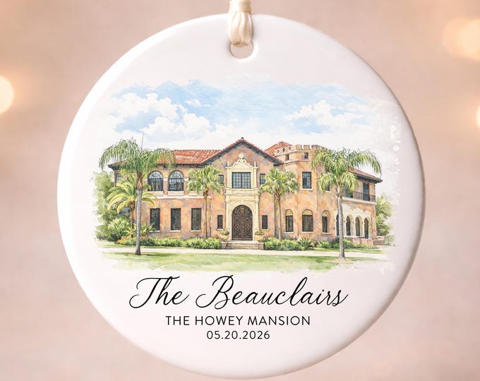 Watercolor Wedding Venue Ornament, Custom Watercolor Wedding Location Ornament, Bride Keepsake, Gift for Newlyweds, Personalized Christmas