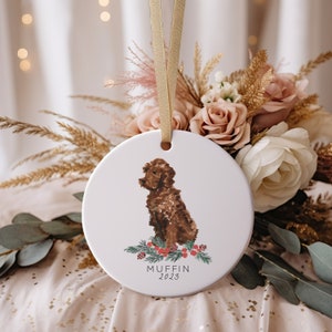 Doodle Christmas Ornament, Apricot Doodle, Red Golden Doodle, Labradoodle, Dog Ornament, Gift for Golden Doodle Owner, Personalized Ornament