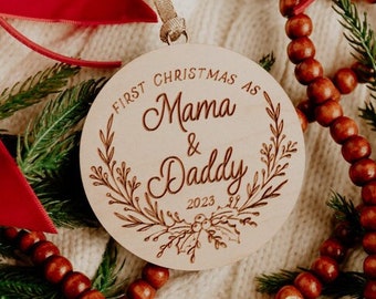 First Christmas as Mom and Dad Wood Ornament, 2023 Keepsake Ornament, Wooden Ornament, Ornament for New Parents, Gift for Daughter