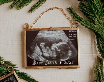 Baby Ultrasound Ornament 2023, Gold Frame Sonogram Ornament, Pregnancy Announcement Ornament, Custom, Personalized, Keepsake Christmas Gift