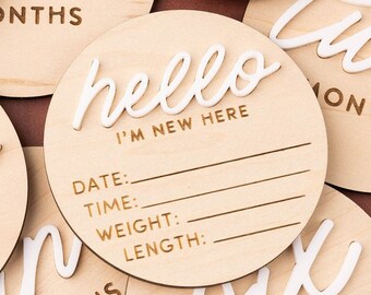 Hello I'm New Here Birth Announcement Disc - Single Milestone Marker - Hospital Sign