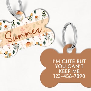 Wildflower Floral Personalized Dog Tag, Custom Dog Tag, Double Sided Dog Tag, Floral Dog Tag, Summer Pet Tag, Gift for Dog, Pet Tag